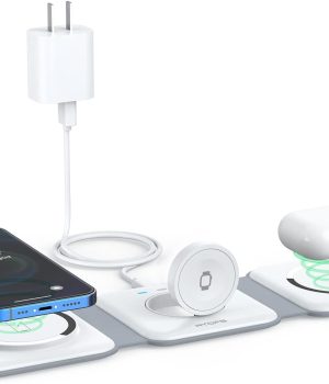 Wireless Charger 3 in 1,RTOPS Magnetic Traval Wireless Charging Station Multiple Devices,GaN 3 in 1 Charging Station,Compatible iphone17/16/15/14/13/Pro/Max,iWatch,AirPods4/3/2/Pro(Adapter Includes)