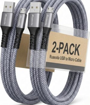 6ft Micro USB Cable 2-Pack, Heavy Duty Pet-Proof Braided Android Charger Cord, Fast Charging Wire with 25000+ Bend Lifespan for PS4 Controller, Kindle & Legacy Tech (Space Grey)