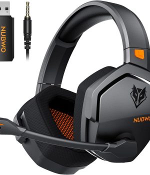NUBWO Wireless Gaming Headset with Mic for Ps5 Ps4 PC, Zero Interference, 100-Hour Battery All-Day Play, 23ms Sync​ for Fortnite & Call of Duty/FPS Gamers, Triple Mode All Devices Compatible – Orange